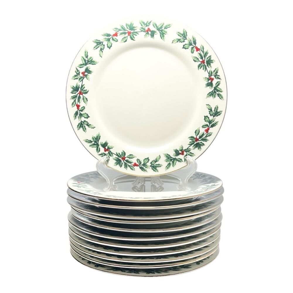 Baum Brothers “Holly” Set of 12 Porcelain Salad Plates 7 5/8”